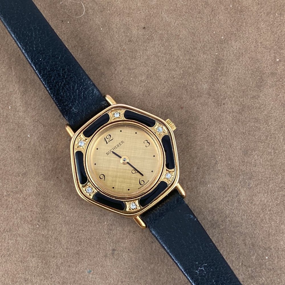 Vintage 1990's Bucherer Ladies 6 Diamond Quartz Wrist Watch